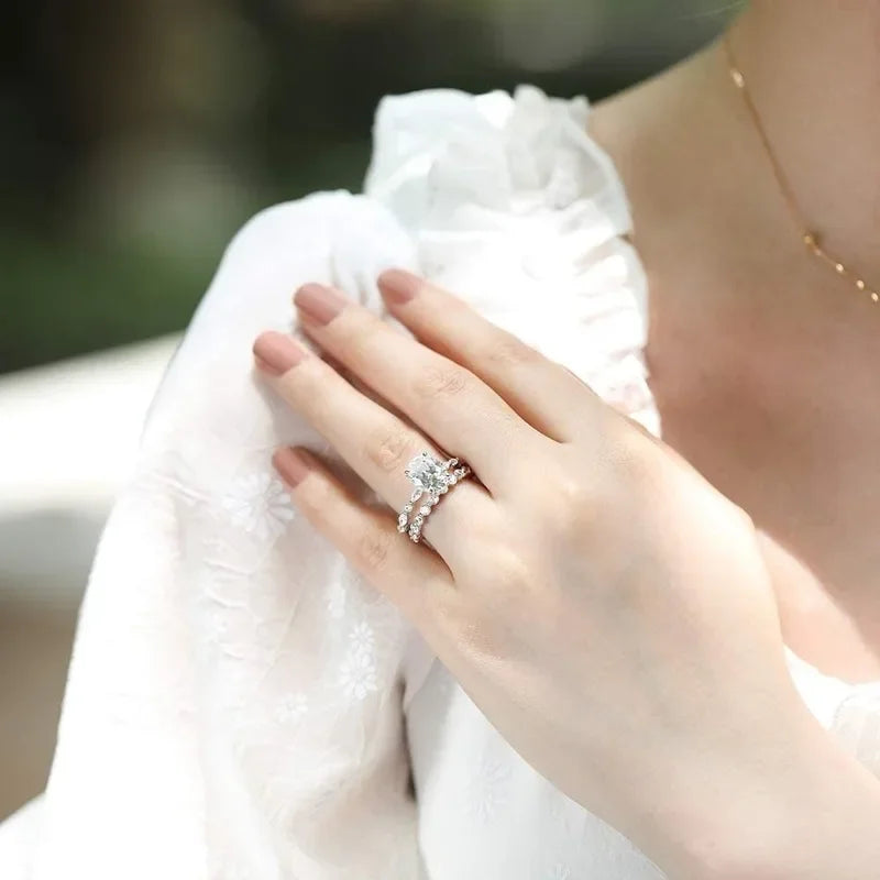 TIGRADE 3CT 925 Sterling Silver Ring Oval Cut Cubic Zirconia Engagement Rings Solitaire Halo Promise Ring For Women Size