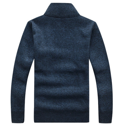 New Winter Mens Pullover Knitted Sweater Male Wool Fleece Thick Casual Pullover Patchwork Warm Pocket Sweater Standing Collar