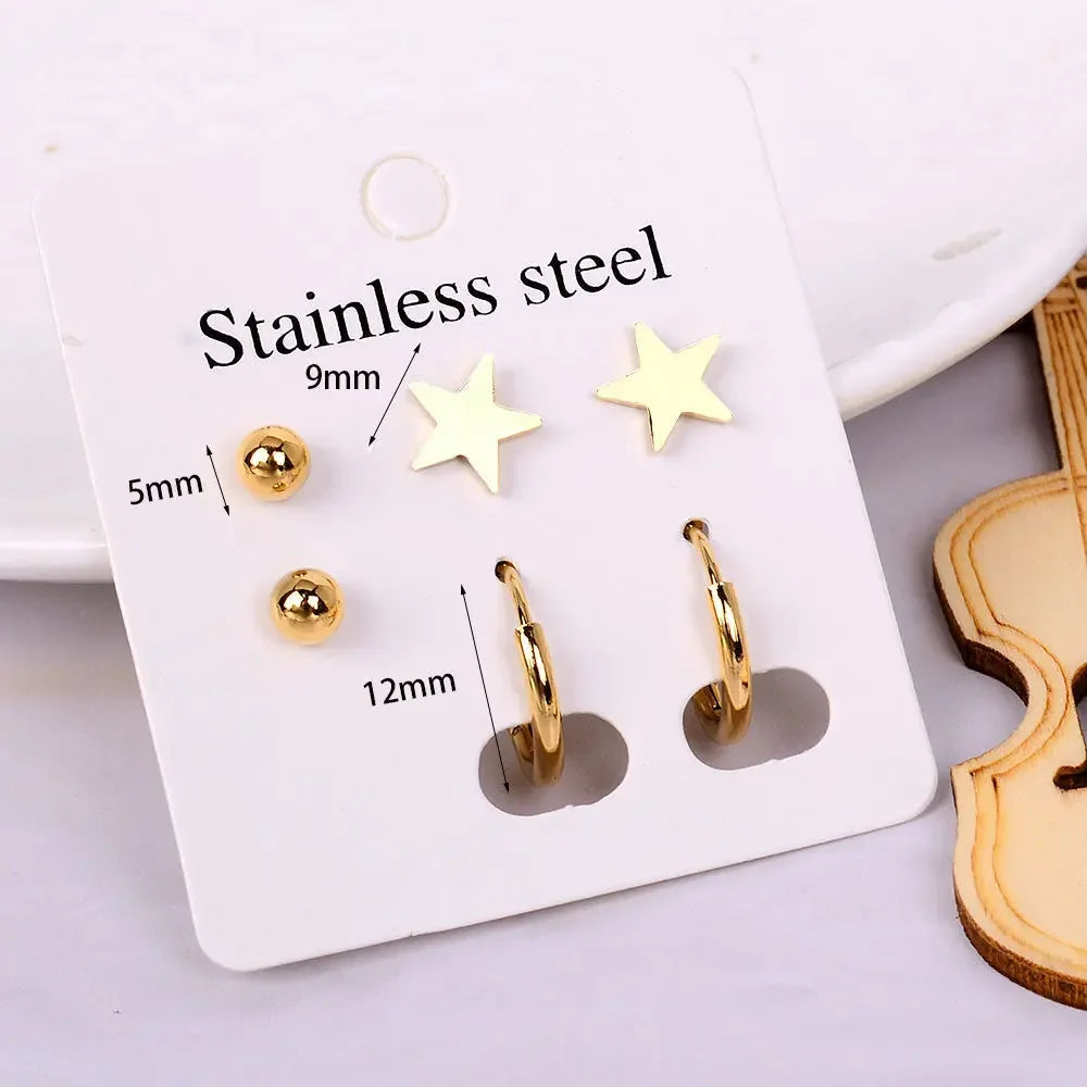Stainless Steel Earrings Small Cute Butterfly Star Moon Heart Stud Earrings Set Punk Piercing Earing Women&#39;s Minimalist Jewelry