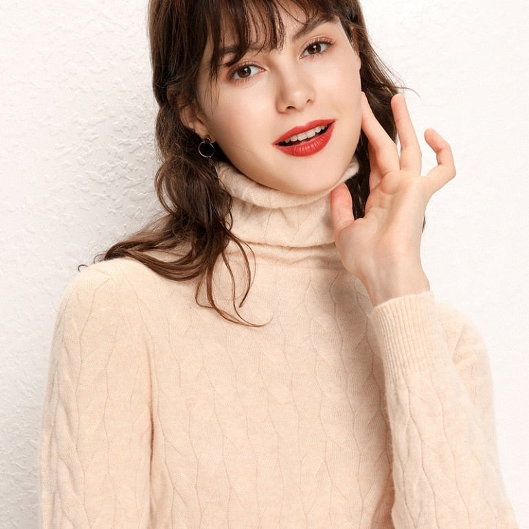 New Cashmere Wool Women Sweater and Pullovers Women Fashion Turtleneck Solid Color Long Sleeve Knitted Hemp Flowers Warm Sweater LUXLIFE BRANDS