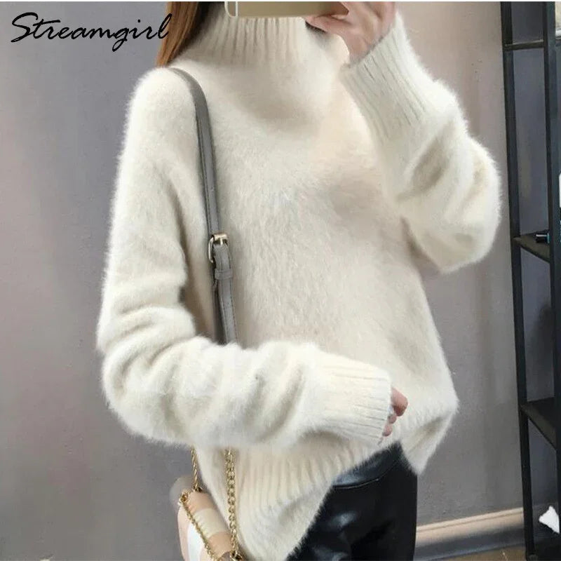 Thick Winter Sweater Women Warm White Turtleneck Fluffy Women's Jumper Winter Pull Sweaters For Women Knitted Sweater Woman 2021 LUXLIFE BRANDS