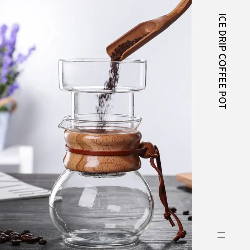 Practical Glass Coffee Kettle Coffee Dripper Pot Durable Cold Brew Pot Ice Dripper Coffee Pot About 400ml Creative Coffeeware LUXLIFE BRANDS
