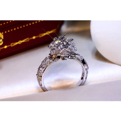 CC Wedding Rings For Women White Gold Plated Hollow Flower Cubic Zirconia Vintage Fine Jewelry Bridal Anniversary CC3135