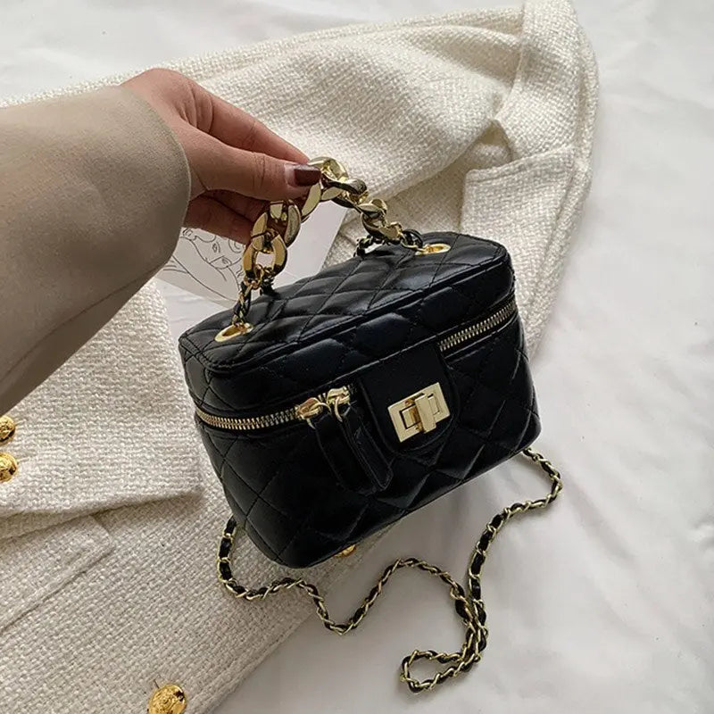 2022 Mini Box PU Leather Crossbody Bag with Chain Handle for Women Fashion Kawaii Totes Luxury Brand Shoulder Handbag and Purses