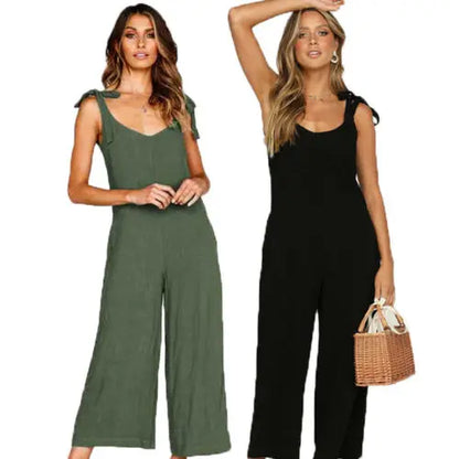 Women Rompers 2020 Summer new Ladies Casual Clothes Loose Linen Cotton Jumpsuit Sleeveless Backless Playsuit Trousers Overalls LUXLIFE BRANDS
