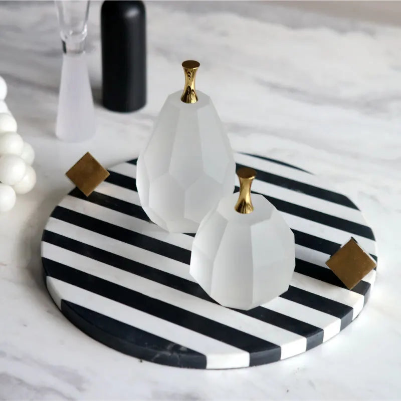 Modern Black And White Striped Marble Tray Geometric Decor Storage Tray Living Room Coffee Table Desktop Soft Decor Ornaments