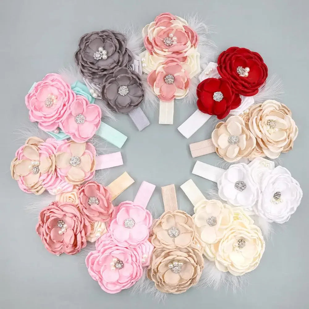 Vintage Flower Headband Baby Girls Headwraps Newborn Photography Props Gifts Lace Elastic Hair Bands Pearl Feather Accessories LUXLIFE BRANDS