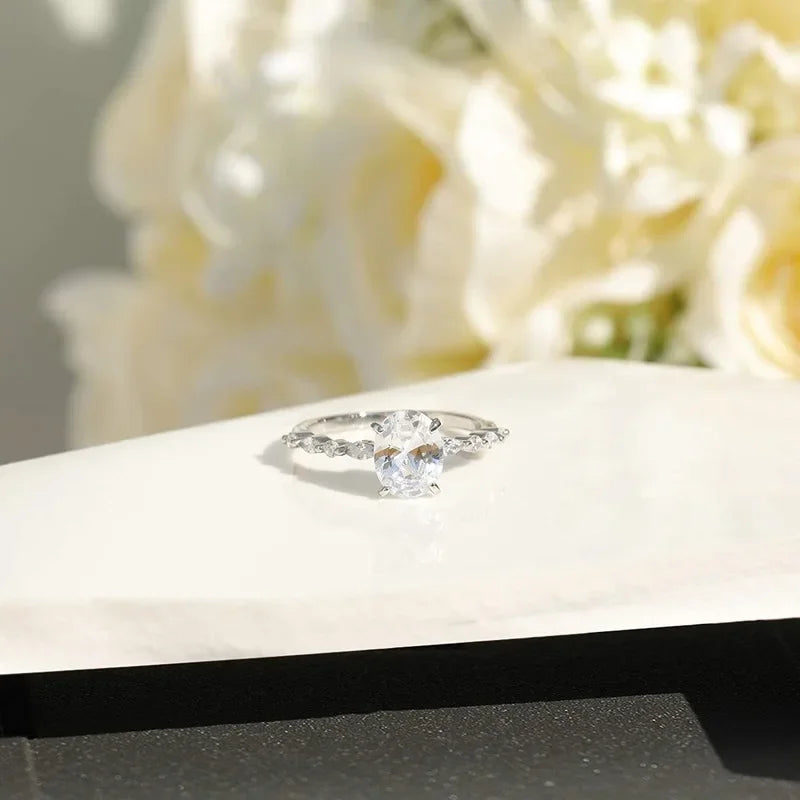 TIGRADE 3CT 925 Sterling Silver Ring Oval Cut Cubic Zirconia Engagement Rings Solitaire Halo Promise Ring For Women Size