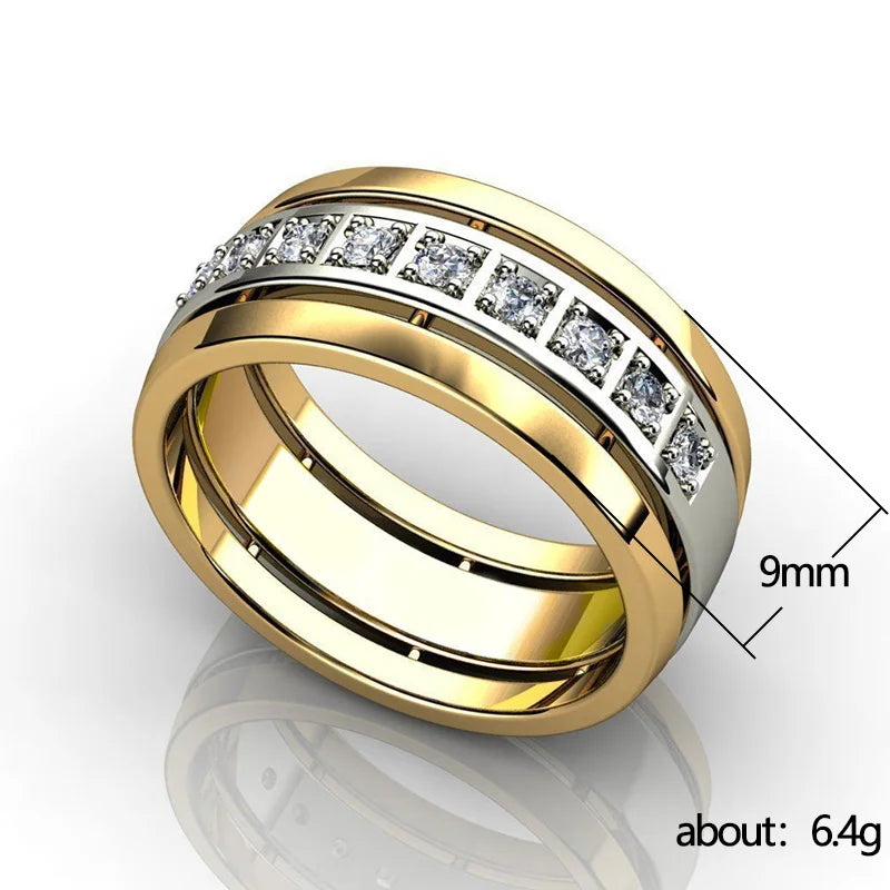 Huitan Fashion Female Rings Two Tone Design Inlaid Dazzling Cubic Zirconia Stylish Accessories for Women Wedding Trendy Jewelry Luxlife Brands
