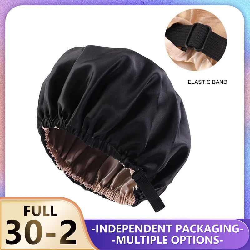 Fashion Satin Hair Cap For Sleeping Invisible Flat Adjusting Haircare Button Imitation Silk Round Women Headwear Night Hat LUXLIFE BRANDS