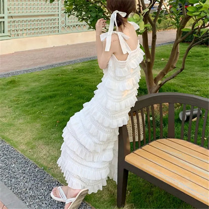 Long Dress 2023 Summer Fashion New Loose High Waist Strap Sleeveless Black Strapless Maxi Dresses Fairy Trendy White Cake Skirt