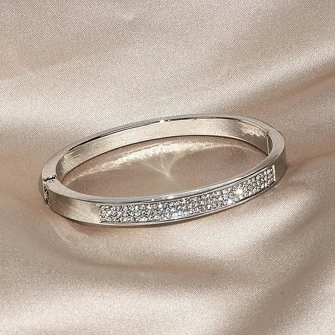 Elegant Classic Crystal Cuff Bangles Bracelets For Women Gold Color Simple Femal Opening Bangles Wedding Jewelry Accessories