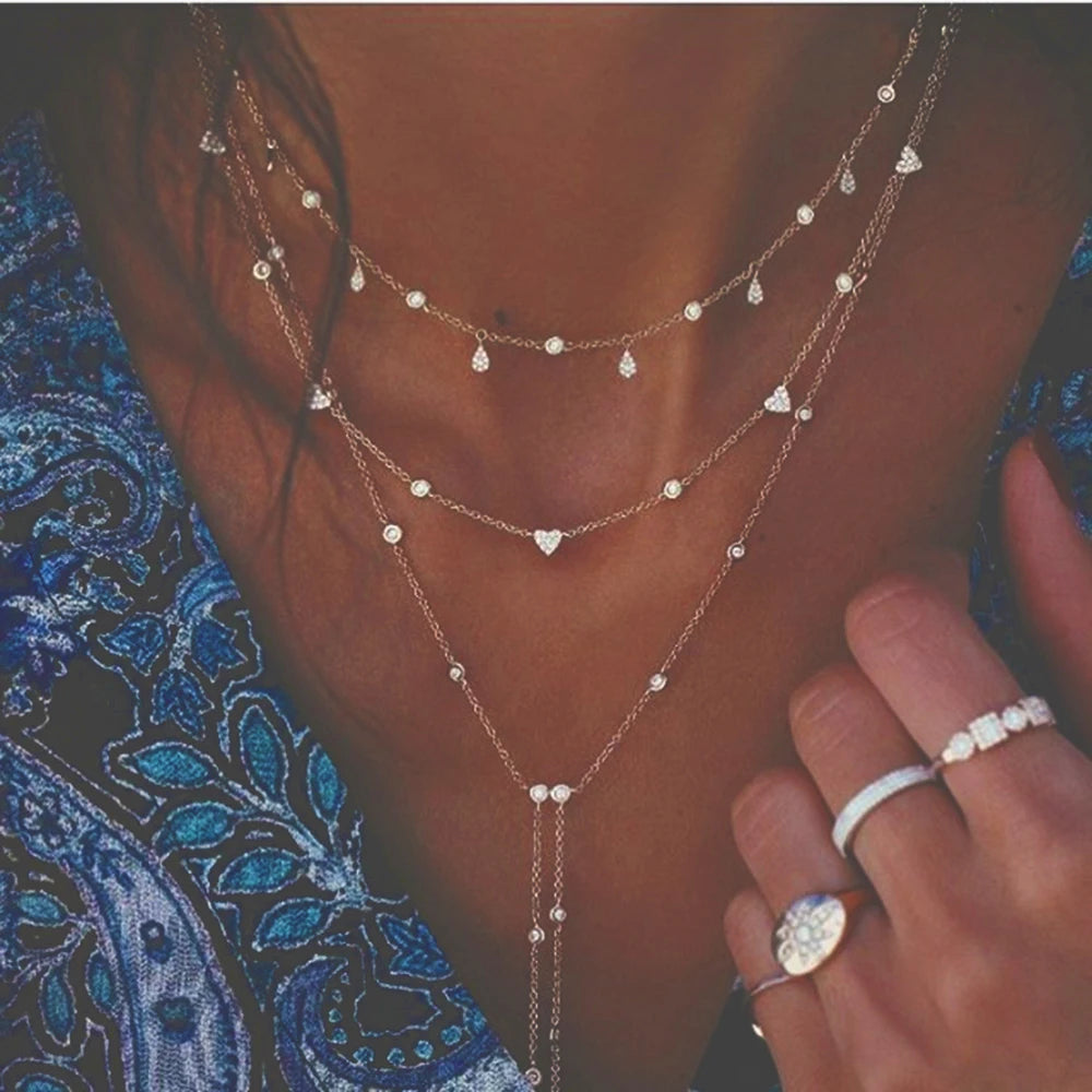 New Vintage Crystal Geometry Star Moon Lock Necklace For Women 2020 Boho Multi-level Pendants Necklaces Chokers Jewelry Gift LUXLIFE BRANDS