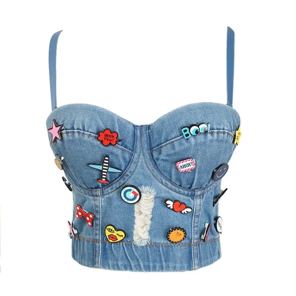 Irene Tinnie Sexy Cute Hole Cartoon Decoration Push Up Bustier Women's Bralette Cropped Top Vest Plus Size
