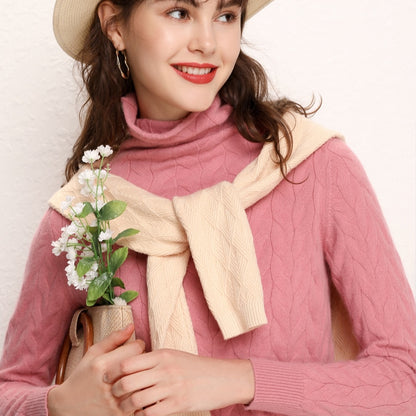 New Cashmere Wool Women Sweater and Pullovers Women Fashion Turtleneck Solid Color Long Sleeve Knitted Hemp Flowers Warm Sweater