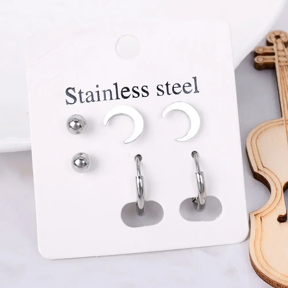Stainless Steel Earrings Small Cute Butterfly Star Moon Heart Stud Earrings Set Punk Piercing Earing Women&#39;s Minimalist Jewelry