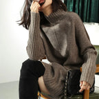 Women Autumn Winter Sweater Knitted Dresses Women Fashion Turtleneck Long Sweater Dress Ladies Warm Split Sweater Dress LUXLIFE BRANDS