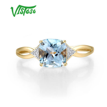 VISTOSO 14K 585 Yellow Gold Ring For Women Diamond Sky Blue Topaz Rings Gold 585 Real Original Anniversary Fine Jewelry