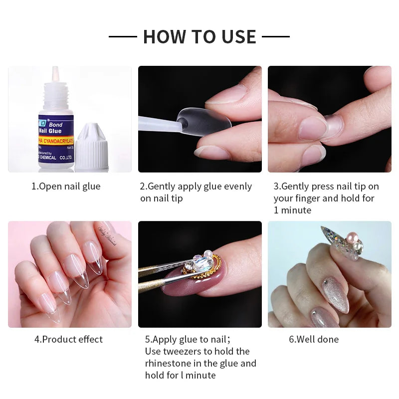 Nail Glue for Acrylic French False Nail Tips Stick 3D Decoration Glue Clear Fast Dry Glue Manicure Nail Art Tools DIY Design LUXLIFE BRANDS