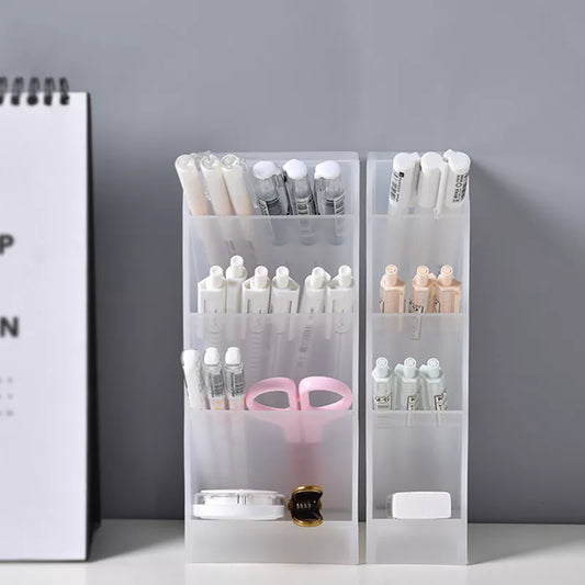 Creative Multifunctional 4 Grid Desktop Organizer Pen Holder Makeup Storage Box School Office Accessories Stationery LUXLIFE BRANDS