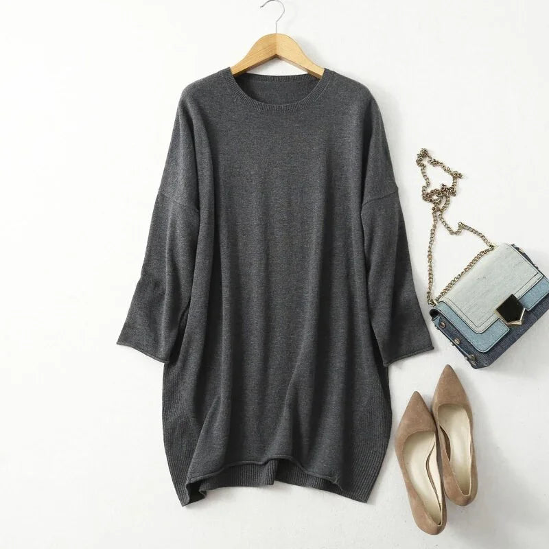 Women's 85% Silk 15% Cashmere Crew Neck Long Loose Type Pullover Top Sweater Dress LY001 LUXLIFE BRANDS