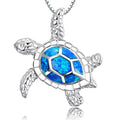 Boho Fashion Sea Animal Dolphin Pendant Necklace for Women Girl Inlay Imitation Blue Opal Necklace Wedding Party Jewelry