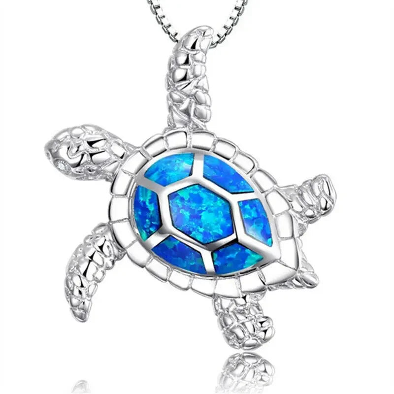 Boho Fashion Sea Animal Dolphin Pendant Necklace for Women Girl Inlay Imitation Blue Opal Necklace Wedding Party Jewelry