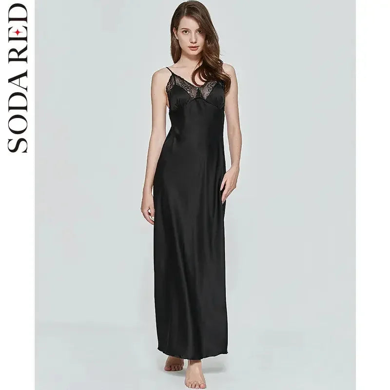 Sexy Women Nightgown Long Night Dress Artificial Silk Stain Deep-V Sleepwear Female Dressing Gown Nightie Nightwear - LUXLIFE BRANDS