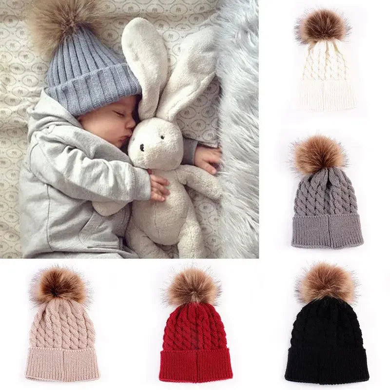 Winter Knit Mother & Child Beanie Pom Hat LUXLIFE BRANDS