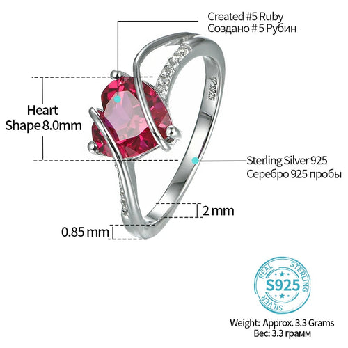 ATTAGEMS Heart Shape Ruby 925 Sterling Silver Ring 2.5 Carats Women Love Ring for Party Wedding and Engagement Romantic Gift Luxlife Brands