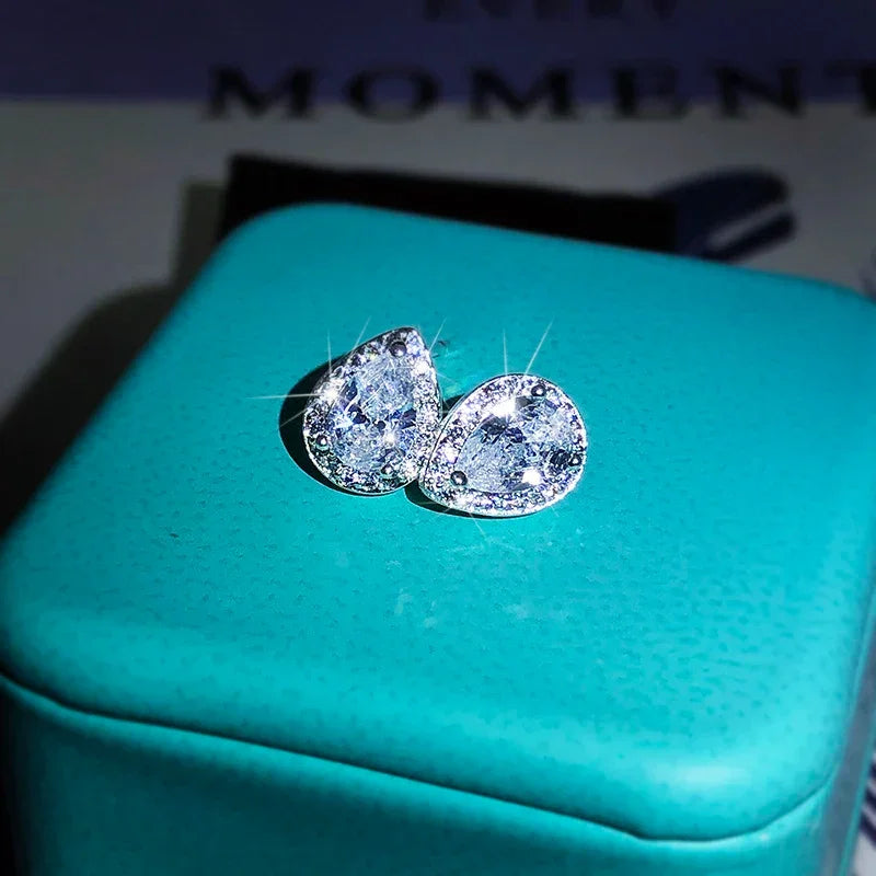 925 Sterling Silver AAA Zircon Water Drop Earrings