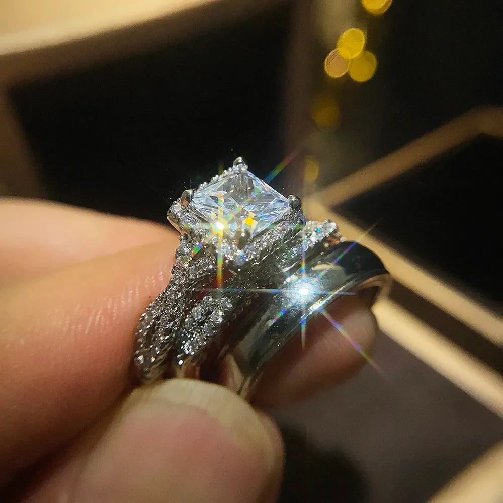 Princess Cut Cubic Zircon Bridal Ring Set LUXLIFE BRANDS