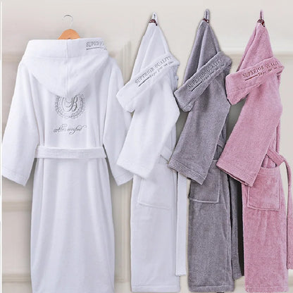 Terry Hooded Embroidery Cotton Bathrobe LUXLIFE BRANDS