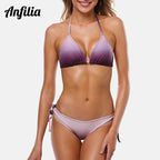 Anfilia Women's Bikini Set Gradient Swimwear Halter Swimsuit Side Bandage Bathing Suit Beachwear Sexy Bikini Luxlife Brands