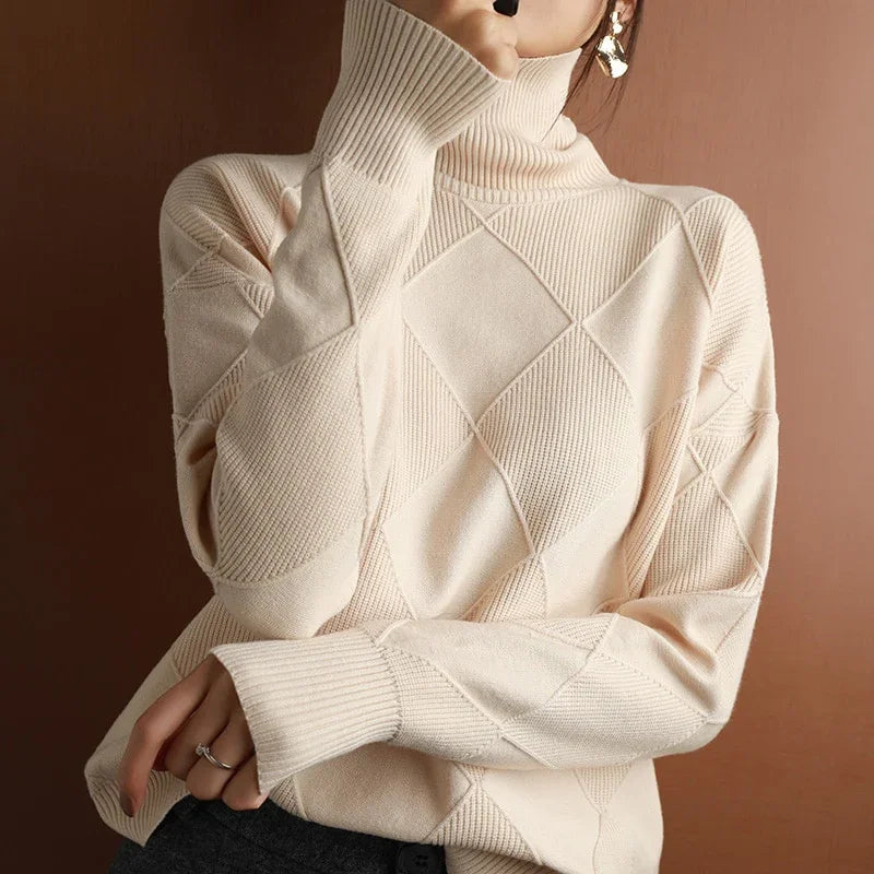 Cashmere sweater women turtleneck sweater pure color knitted turtleneck pullover 100% pure wool loose large size sweater women LUXLIFE BRANDS