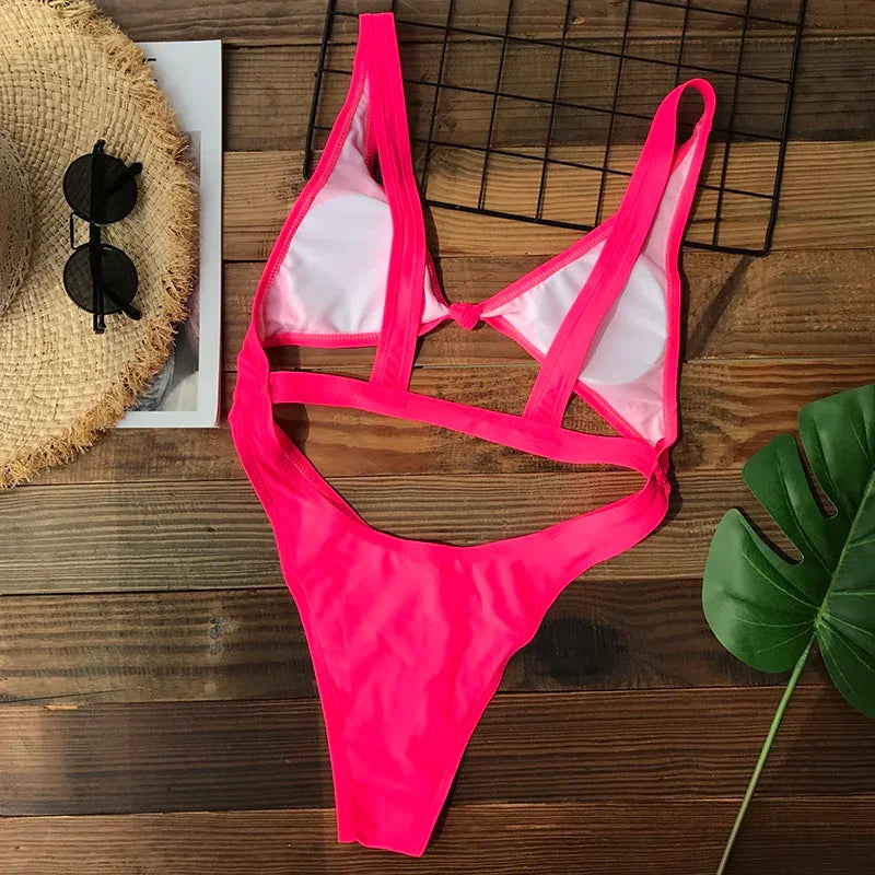 Sexy Cut Out One Piece Swimsuit Women Swimwear Thong Bathing Suit Black Red Green Swimming Beachwear Monokini Luxlife Brands