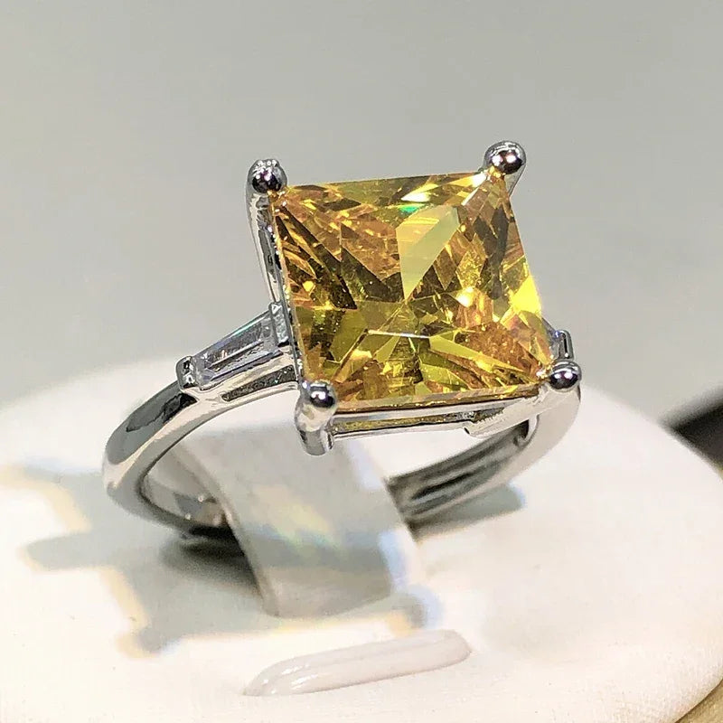 925 Silver Cute Female Yellow Stone Ring Silver Color Wedding Jewelry Crystal Promise Engagement Rings For Women LUXLIFE BRANDS