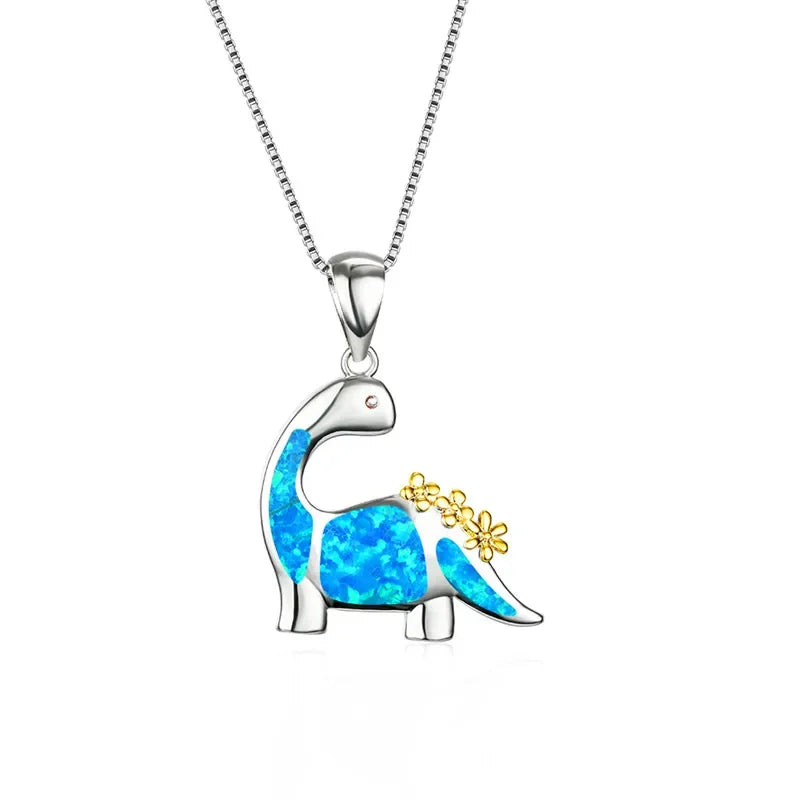 Boho Fashion Sea Animal Dolphin Pendant Necklace for Women Girl Inlay Imitation Blue Opal Necklace Wedding Party Jewelry