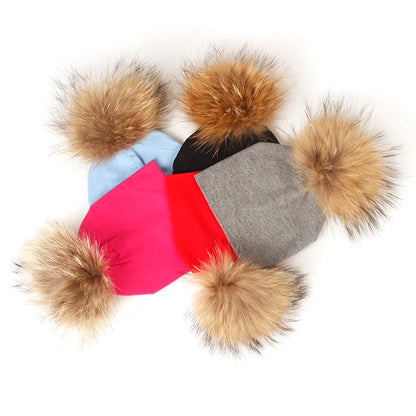Geebro 0-3 Month Baby Boys Soft Cotton Real Fur pompom Beanies Hats For Newborn Girls Spring Autumn Kids Infants Toddler Hats LUXLIFE BRANDS