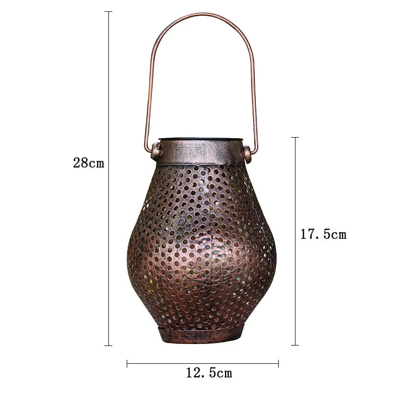 LED Solar Lantern Light Hollow Wrought Iron Projection Light Hanging Lamps Outdoor Waterproof Yard Garden Art Decoration