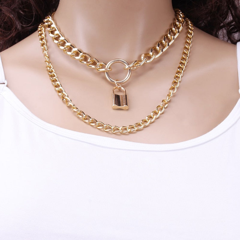 Vintage Multi Layered Gold Color Portrait Chain Chokers Necklace for Women Fashion Coin Thick Chain Pendant Necklace Jewelry
