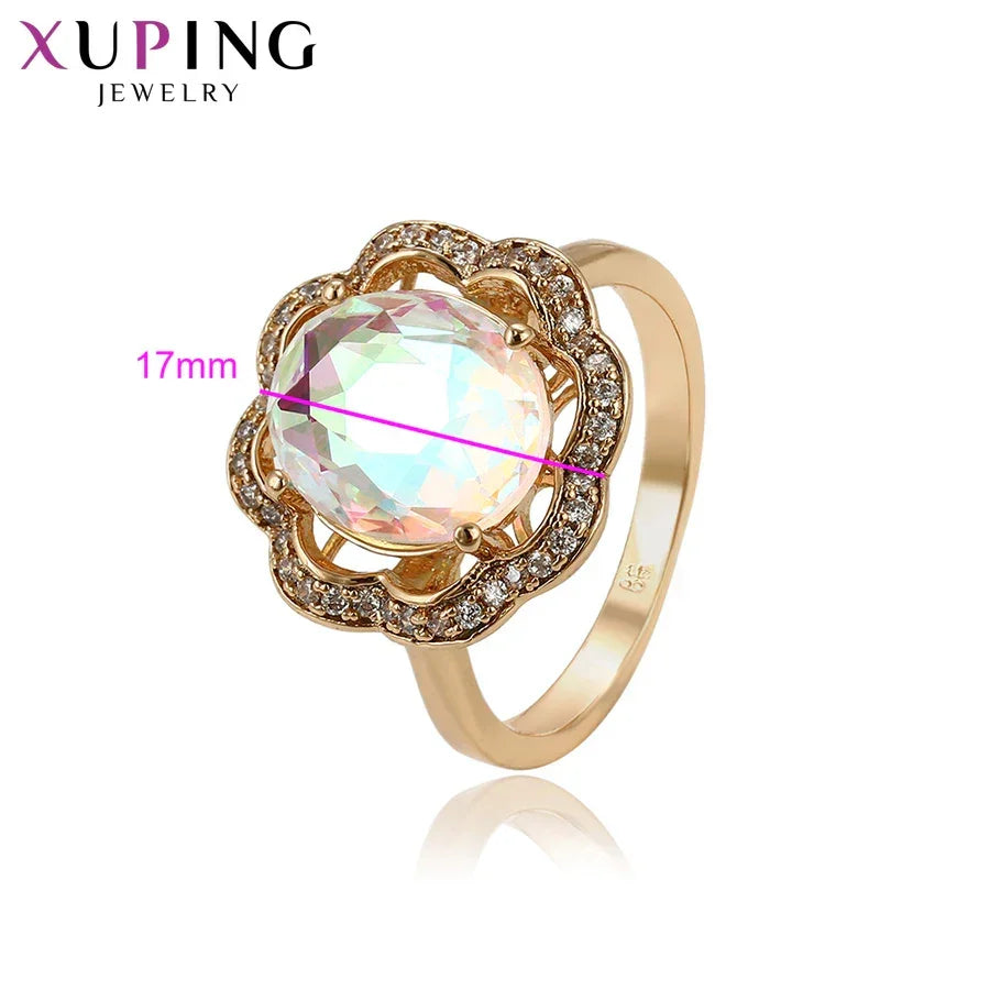 Xuping Jewelry Fashion Simple Multicolor Stone Promotion Gold Plated Charm Ring for Women Girl Rings  13147