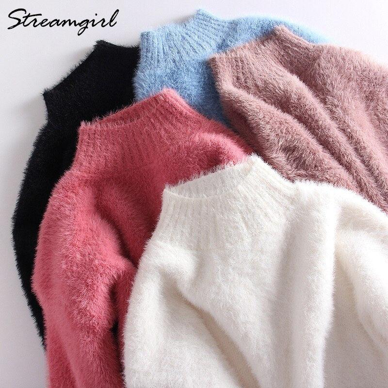 Thick Winter Sweater Women Warm White Turtleneck Fluffy Women's Jumper Winter Pull Sweaters For Women Knitted Sweater Woman 2021 LUXLIFE BRANDS