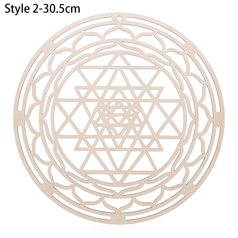 Chakra Flower of Life Natural Wood Coasters For Crystal Set