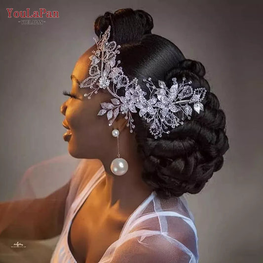 YouLaPan HP282 Wedding Headband Alloy Flower Leaf Hair Tiara Rhinestone Headpiece Bridal Headwear Hair Accessories Head Jewelry LUXLIFE BRANDS