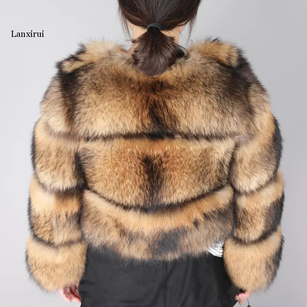 winter new style Jacket women's thick fur coat FAKE raccoon fur jacket Environmental raccoon fur coat round neck Warm LUXLIFE BRANDS