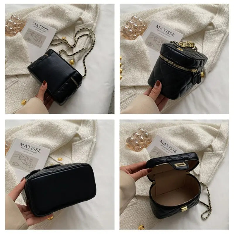 2022 Mini Box PU Leather Crossbody Bag with Chain Handle for Women Fashion Kawaii Totes Luxury Brand Shoulder Handbag and Purses