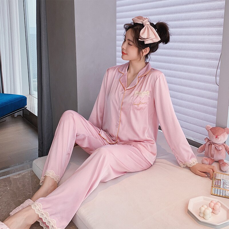 Silk Lace Long Sleeve Pajamas