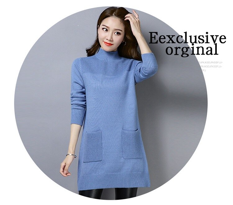 Fdfklak Half-High Collar Inner Sweater Women 2022 New Korean Mid-Length Wool Winter Sweaters Dress Pullover Knit Tops Pull Femme