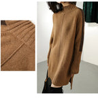 Women Autumn Winter Sweater Knitted Dresses Women Fashion Turtleneck Long Sweater Dress Ladies Warm Split Sweater Dress LUXLIFE BRANDS